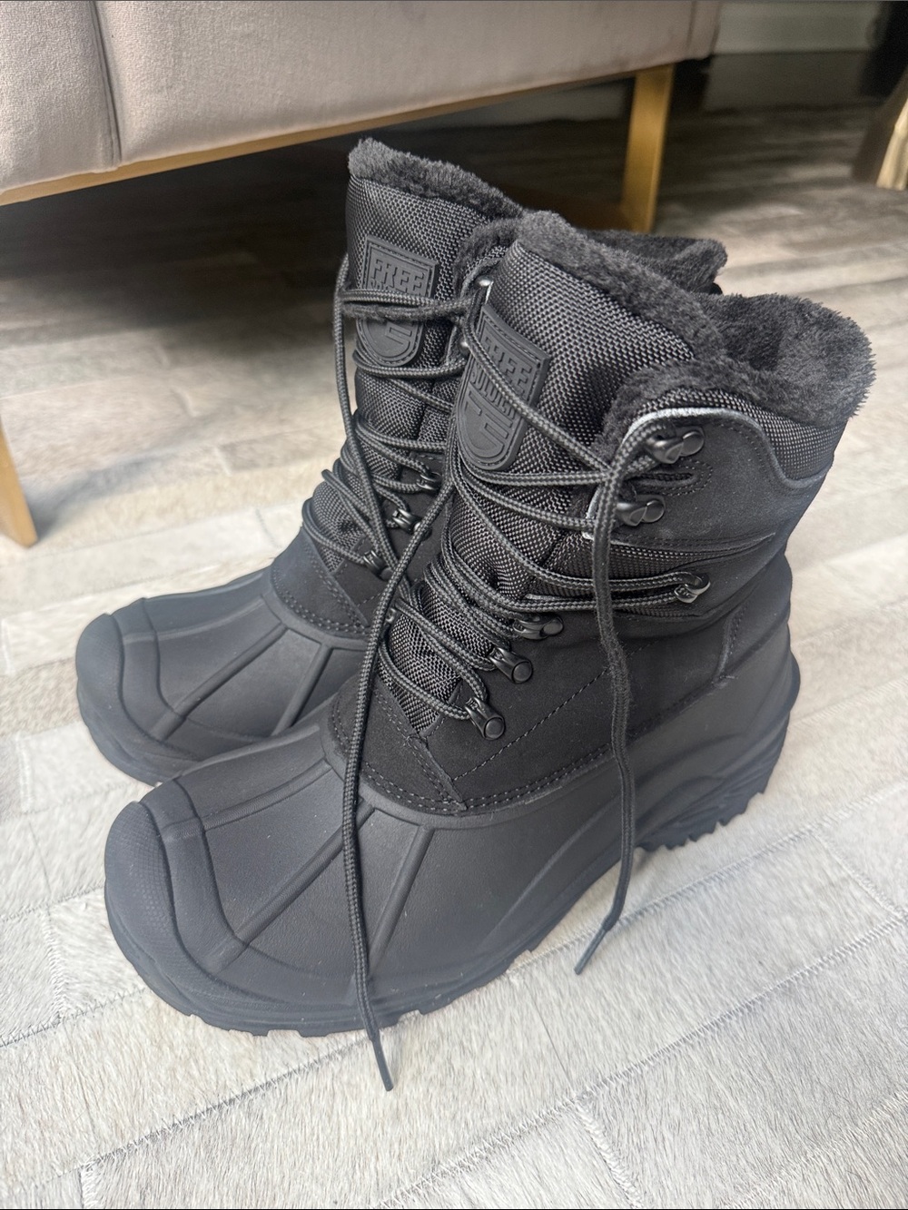 Men's Black Winter Snow Boots - Insulated Waterproof Lace-Up